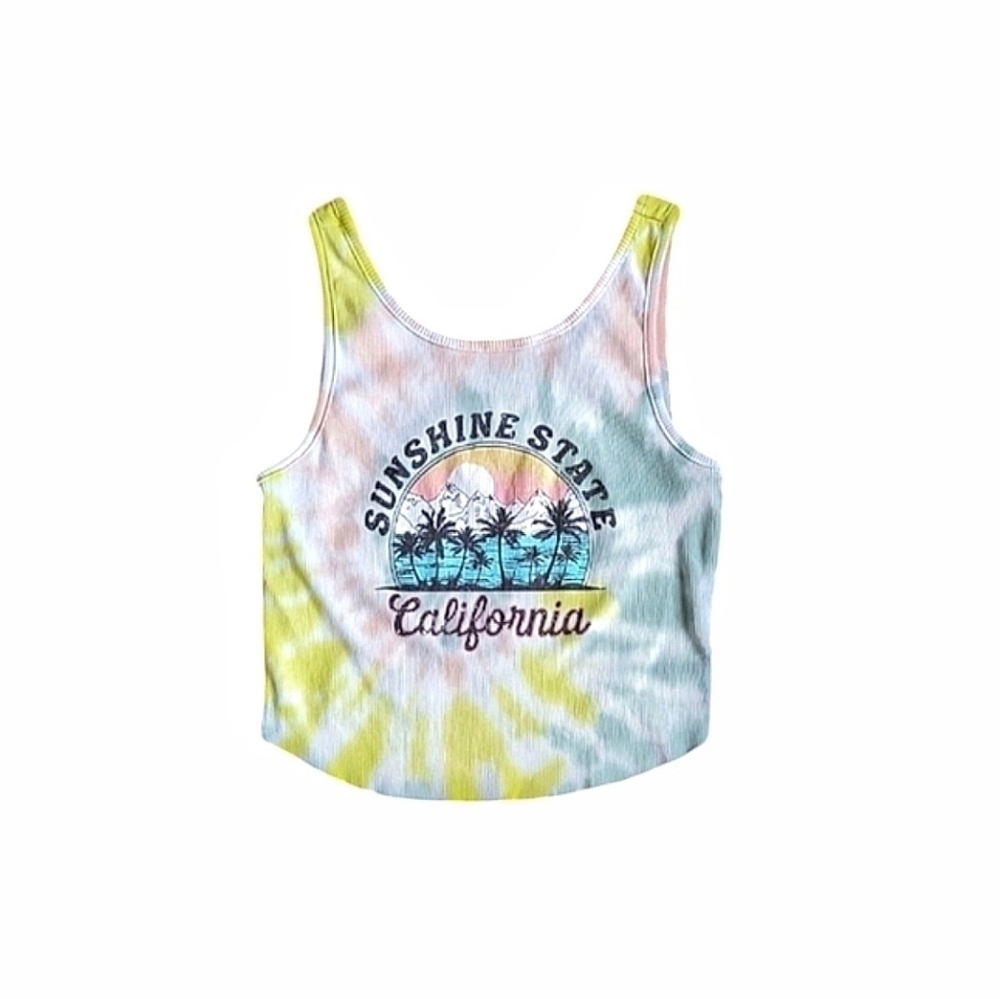 Urban Nation California Multicolor Tie Dye Graphic Ribbed Crop Tank Top Size S